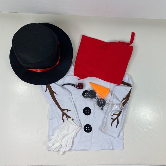 SOMSOC Kids Snowman Costume Shirt Hat with Band Carrot Nose Glasses Scarf Gloves - Picture 6 of 16